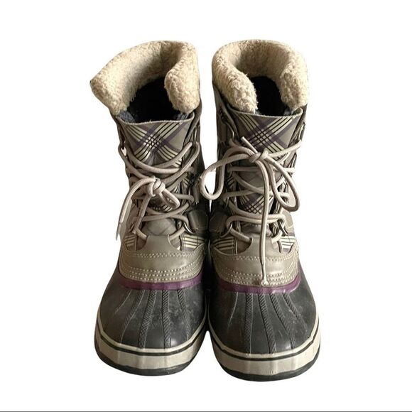 SOREL Women’s 1964 PAC Winter Waterproof Snow Boots Grey Purple Plaid  7 - Picture 8 of 15